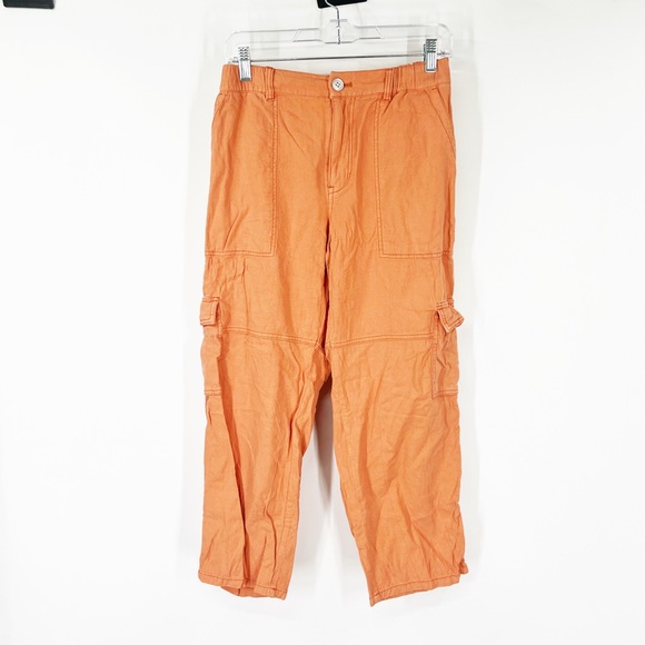 Pilcro by Anthropologie Slim Linen Blend Cargo Pants Orange - Picture 2 of 9
